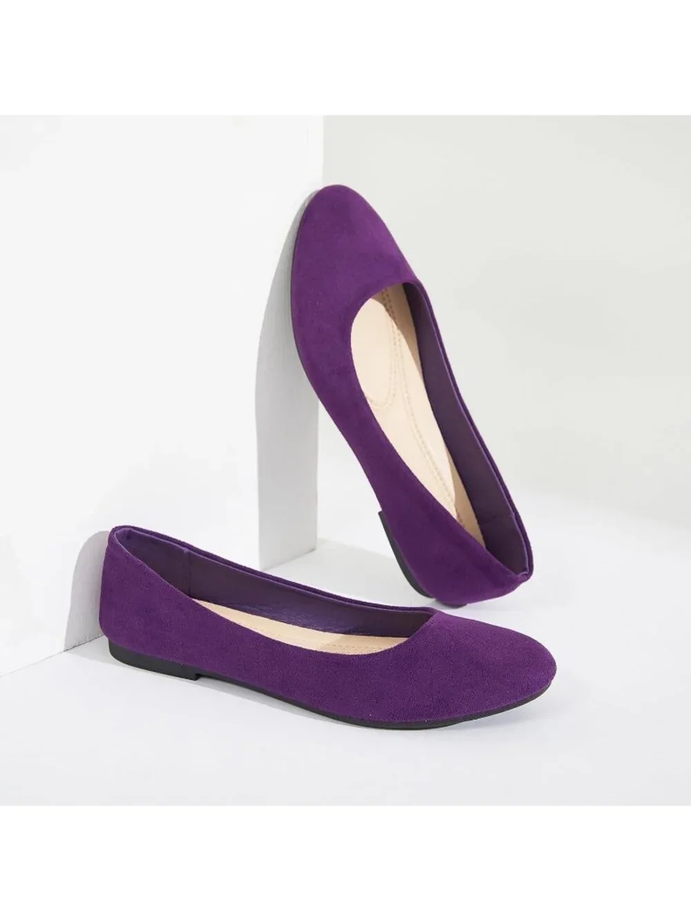 Women's Purple Suede Round Toe Soft Flexible & Foldable Comfortable Ballet Flats